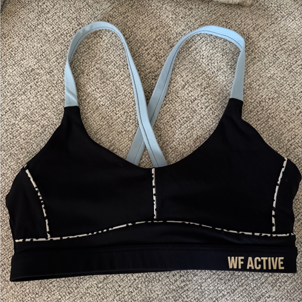 White Fox Boutique Black and Light Blue Sports Bra NWOT NEVER been worn